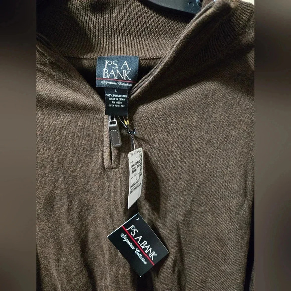 Jos. A. Bank 100% Pima Cotton Long Sleeve Brown Quarter Zip Pullover Sweater NWT - Picture 3 of 4